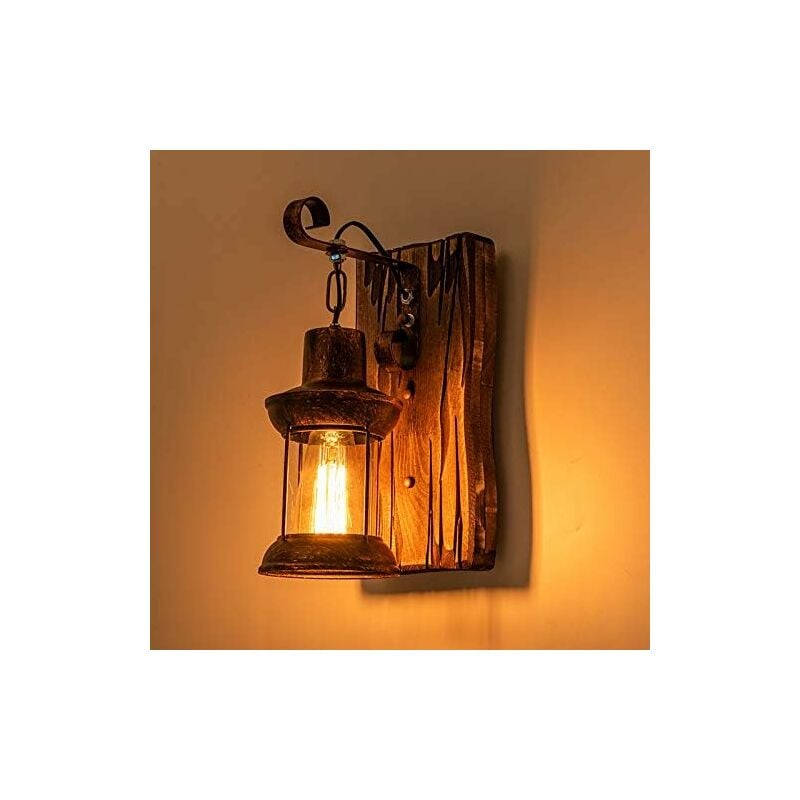 Applique Murale Rétro Bois Créatif Appliques Murales En Bois Lanterne Magasin De Vêtements Restaurant Café Bar Bois Lumières E27 Verre Appliques