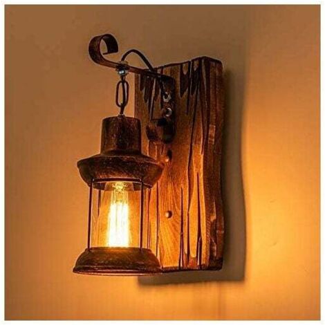 Applique Murale Rétro Bois Créatif Appliques Murales En Bois Lanterne Magasin De Vêtements Restaurant Café Bar Bois Lumières E27 Verre Appliques Chambre Allées Lampes Vintage E De Chevet éclairage-Fei