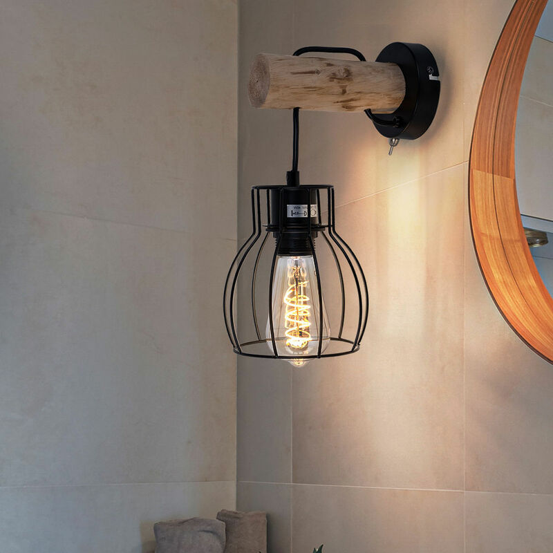 Applique murale rétro applique murale vintage en bois lampe de couloir suspendue, design grille, 1x E27, LxH 13,6x30 cm