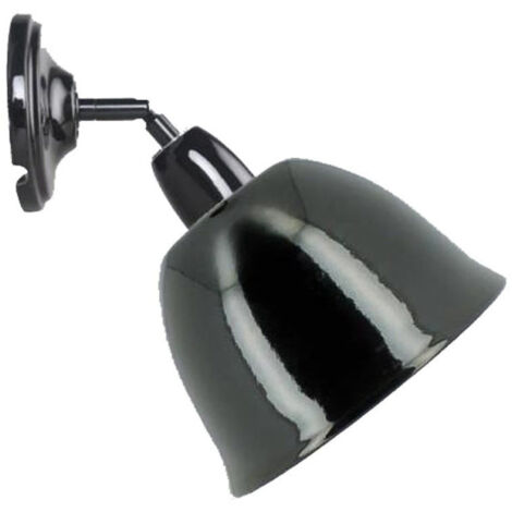 Applique murale rétro en céramique et métal émaillé noir – Abat-jour 15 cm – Profondeur 25 cm – Fixation par vis – Pour ampoule E27 40W max – Millumine