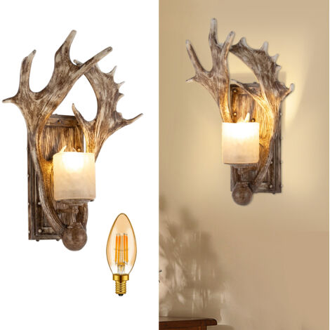 Applique murale rétro en forme de bois de cerf, à une seule lampe, pour la décoration murale, en laiton, idéale pour les hôtels, les chevet de lit, les salons et les salles à manger