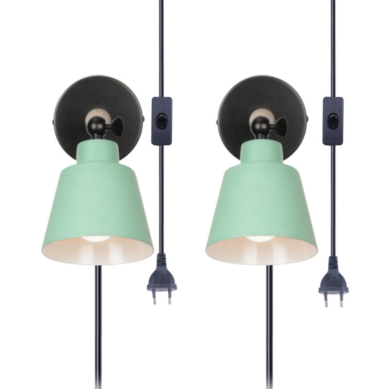 Applique Murale Rétro Industriel E27 Lampe Murale Avec Interrupteur Marche Et Prise Éclairage Murale en Métal Ø12CM Vert - 2Pcs
