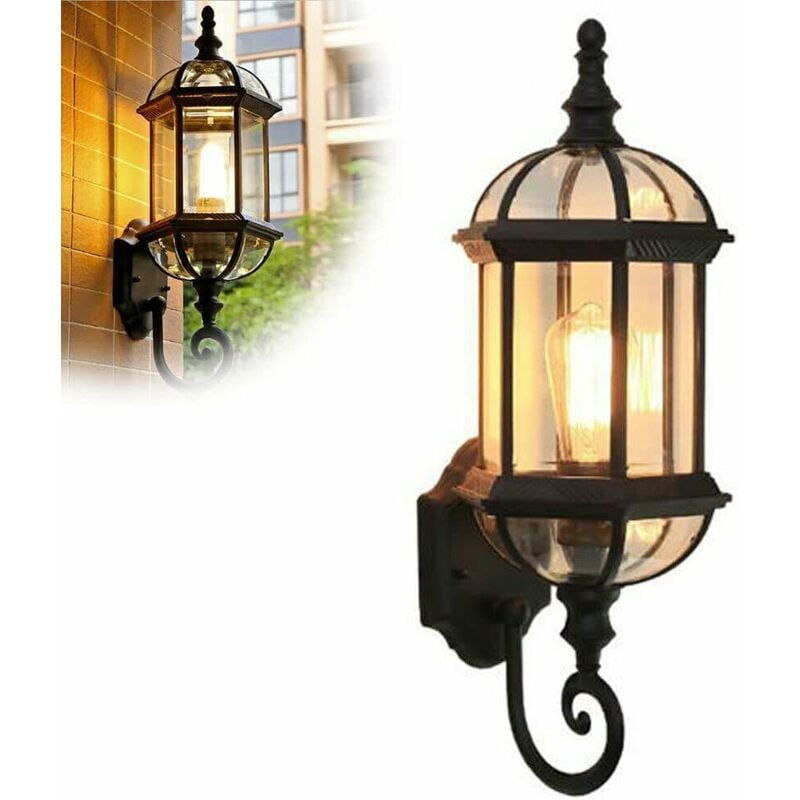 Applique murale rétro industrielle en métal et verre - Lampe murale d'extérieur étanche - Applique murale d'extérieur - Applique murale vintage (pas