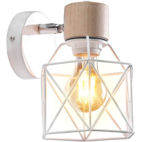 Applique Murale Rétro Moderne Lampe Murale Nordique Applique Murale En Bois Métal Applique Murale Vintage Ampoule E27 (Blanc)