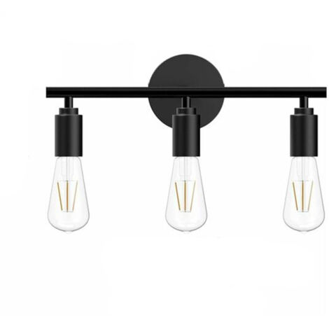 Applique murale rétro noire pour salle de bain, design à trois lampes, style industriel, ampoule E27 en métal, 40 cm (ampoule non incluse).