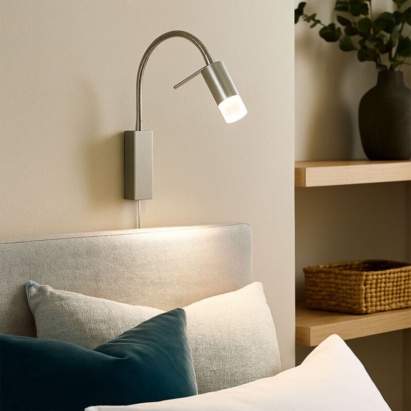 Applique Lampe de lit Lampe de chambre à coucher led Liseuse flexible argent h 40 cm