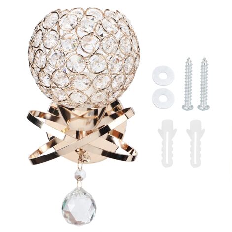 Applique Murale Ronde Cristal avec Douille E14 pour Salon Chambre Couloir Doré