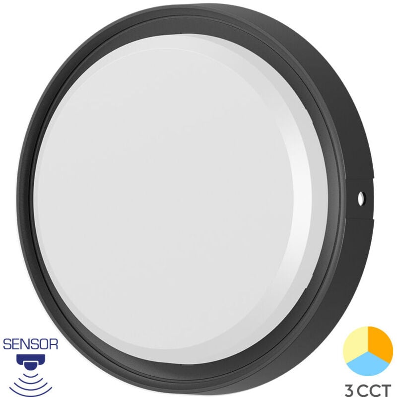 Applique murale ronde led 18W Noir 3en1 IP65 détecteur