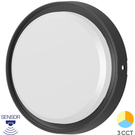 Applique murale ronde LED 18W Noir 3en1 IP65 détecteur