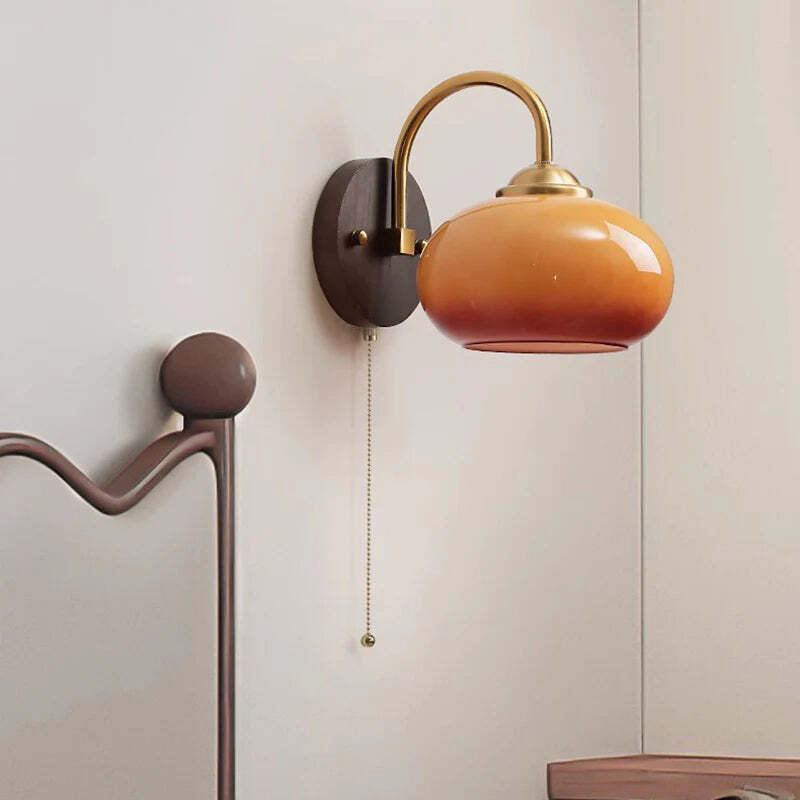 Applique murale ronde ovale en bois de frêne et verre, style milieu du siècle, style moderne, couleur crème, 1 ampoule, pour chambre à coucher