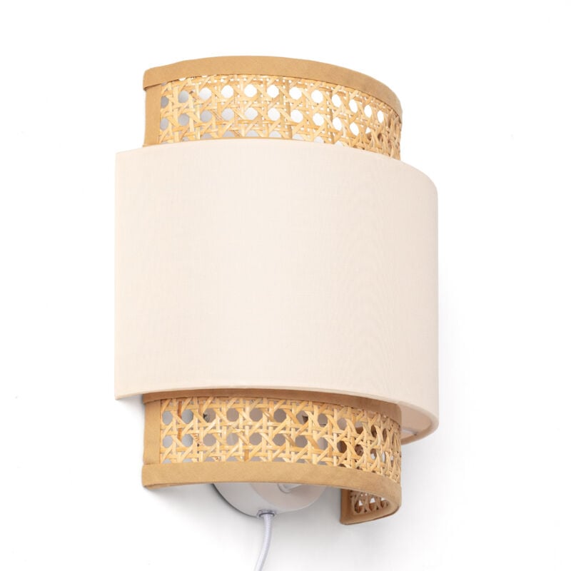 Ledkia - Applique Murale Rotin et Tissu Amaia Blanc cassé