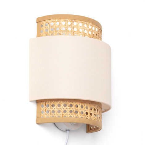Applique Murale Rotin et Tissu Amaia Blanc cassé