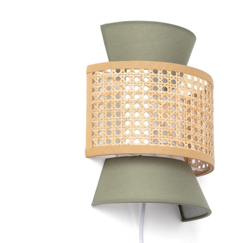 Ledkia - Applique Murale Rotin et Tissu Chulu Vert kaki