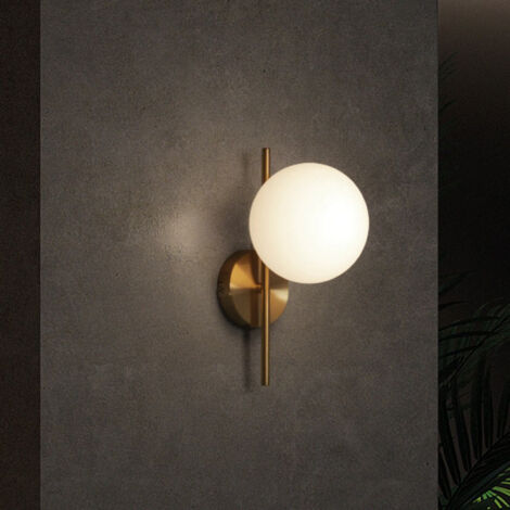 Applique murale Roxanne laiton mat – Verrine blanche 15cm – Hauteur 30cm – Pour ampoule LED E27 max. 20W – Design contemporain – Millumine