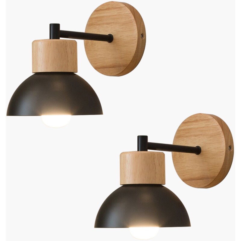 Applique Murale Rétro E27 Intérieur Lampe Murale Fer Forgé Bois Luminaire Murale Noir Chambre Salon Couloir Ø15CM - 2Pcs