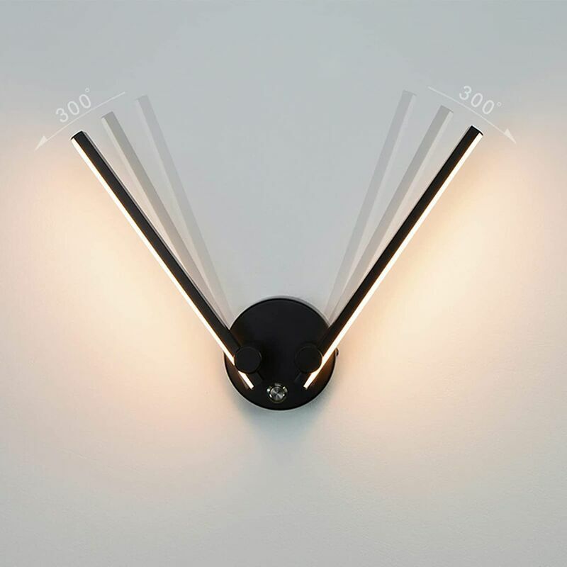 Applique Murale Salle de Bain avec Interrupteur, 2 Ampoules, 12W, led pour Miroir Salle de Bain 73cm, Double Lumière led, Bras Orientable 300° (Noir