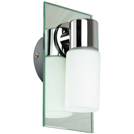 Applique murale salle de bain IP44 1 spot fixe design blanc chrome verre