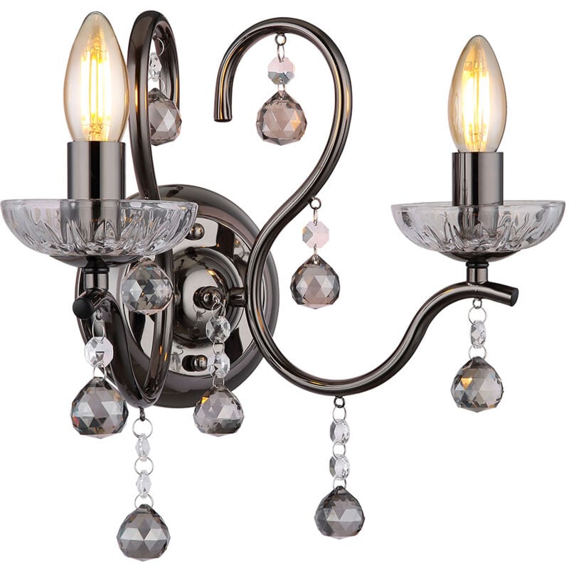 Applique murale salon lumière cristaux de verre couleur fumée 2 ampoules E14