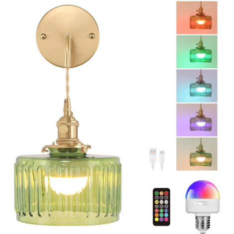 Applique murale sans fil à piles, lampe déco moderne à éclairage RGB, décoration intérieure pour chambre et salon (télécommande + ampoule incluses)