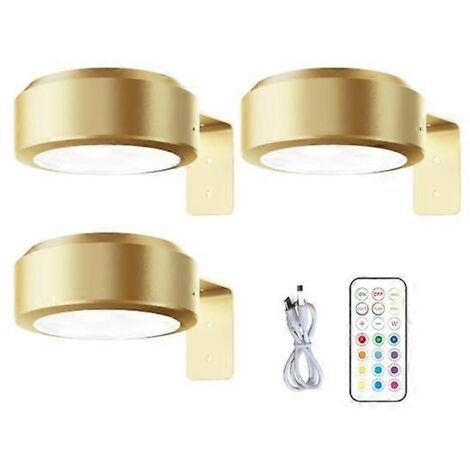 Applique murale sans fil pour tableaux avec télécommande, intensité réglable, fonctionne sur piles, éclairage RGB 13 couleurs ajustable - Doré parfait
