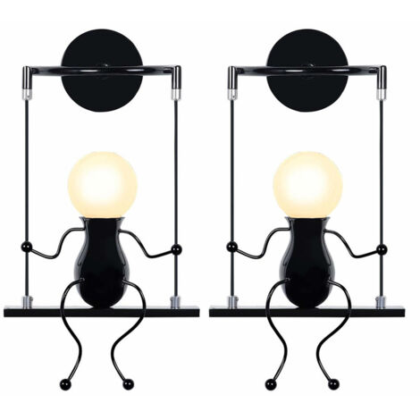 Applique Murale Simple Poupée De Mode Balançoire Enfants Lampe Mur Moderne Gens Fer  Salon Chambre Créative Lumière ( 2pcs Noir)