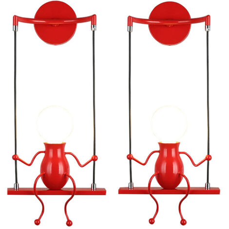 Applique Murale Simple Poupée De Mode Balançoire Enfants Lampe Mur Moderne Gens Fer  Salon Chambre Créative Lumière ( 2pcs Rouge)