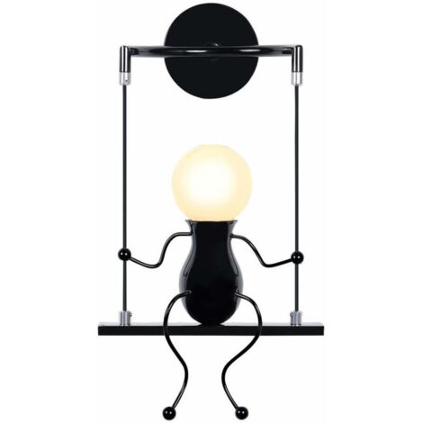 Applique Murale Simple Poupée De Mode Balançoire Enfants Lampe Mur Moderne Gens Fer Salon Chambre Créative Lumière (Noir)