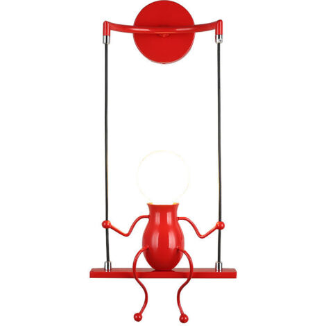 Applique Murale Simple Poupée De Mode Balançoire Enfants Lampe Mur Moderne Gens Fer  Salon Chambre Créative Lumière (Rouge)