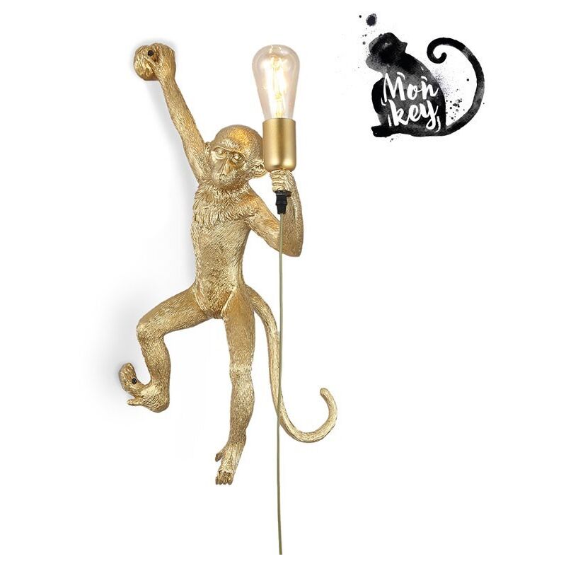 Barcelona Led – Applique murale singe en résine doré – Culot E27 – Dimensions 570x300x270mm – IP20 pour intérieur – Longueur cordon 160cm Barcelona Led – Applique murale singe en résine doré – Culot E27 – Dimensions 570x300x270mm – IP20 pour intérieur – Longueur cordon 160cm