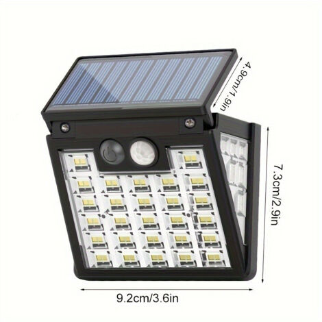 Applique Murale Solaire 72 LED avec Détecteur de Mouvement – Éclairage Extérieur à 3 Modes, Diffusion sur Trois Côtés pour Jardin, Terrasse et Patio