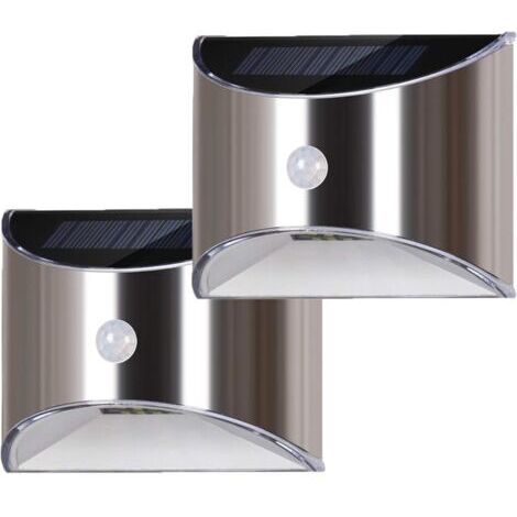 Applique murale solaire à LED pour jardin, terrasse, allée, clôture et escaliers, luminaire extérieur étanche en acier inoxydable avec détecteur de mouvement, lumière blanche froide.