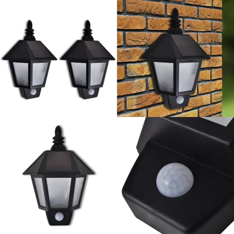 Applique murale solaire avec capteur de mouvement 2 pcs - Lampe Solaire Extérieure - Applique Murale Solaire - Éclairage Extérieur Solaire