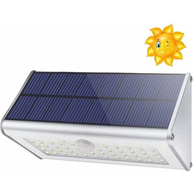 Applique murale solaire d'extérieur 1100 lumens 46 led – Coque en alliage d'aluminium, détecteur de mouvement, veilleuse étanche sans fil, 4 modes