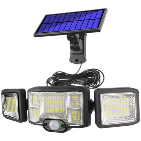 DPZO Applique murale solaire d'extérieur à 3 têtes, 192 LED, détecteur de mouvement, projecteur de sécurité, éclairage étanche IP65 [Classe énergétique A+++]