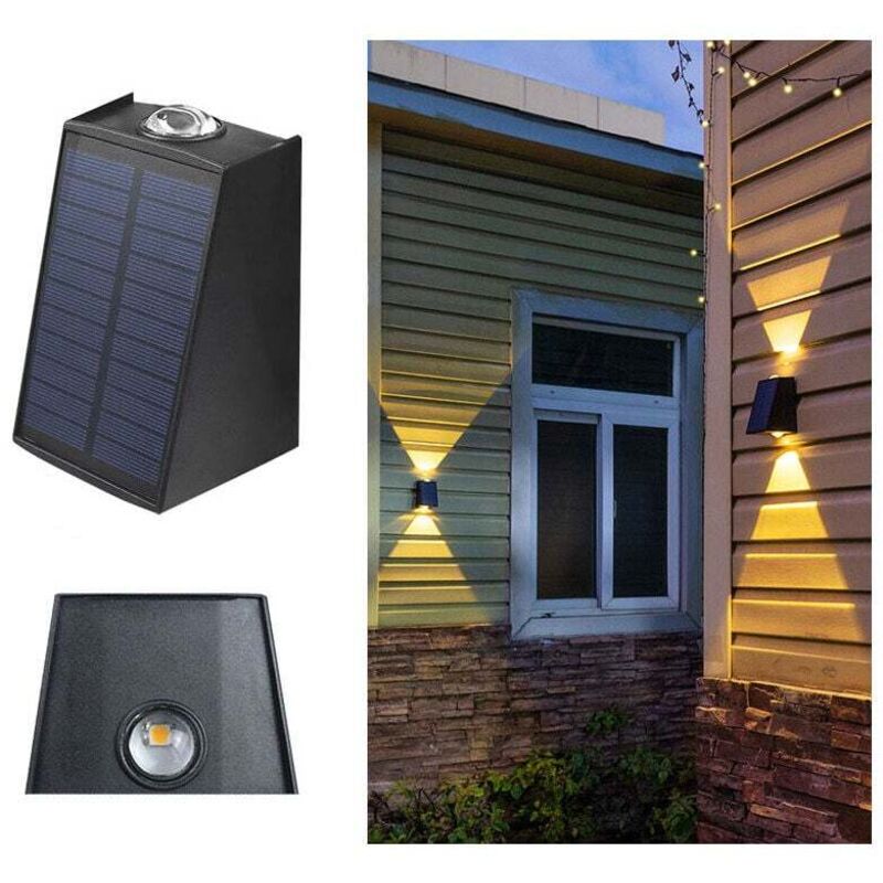 Applique Murale Solaire Éclairage Extérieur Garage Entrée Couloir Jardin Piscine Noir Chaud