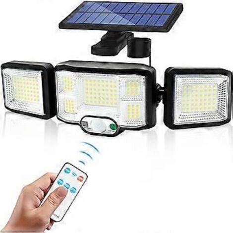 Applique murale solaire extérieure à 3 têtes, 192 LED, détecteur de mouvement, projecteur de sécurité étanche IP65, lampe solaire