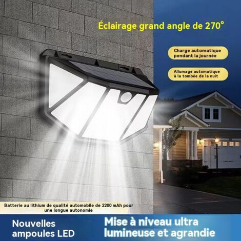 Applique murale solaire extérieure ultra-brillante, éclairage à 270° sur quatre côtés avec détecteur de mouvement, étanchéité IP65 pour jardin et terrasse