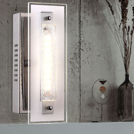 Applique murale spot lampe de chambre LED verre lumière commutable, verre chromé clair, 1x LED 4W 320Lm 3000K, LxlxH 23x8x11,5 cmcm