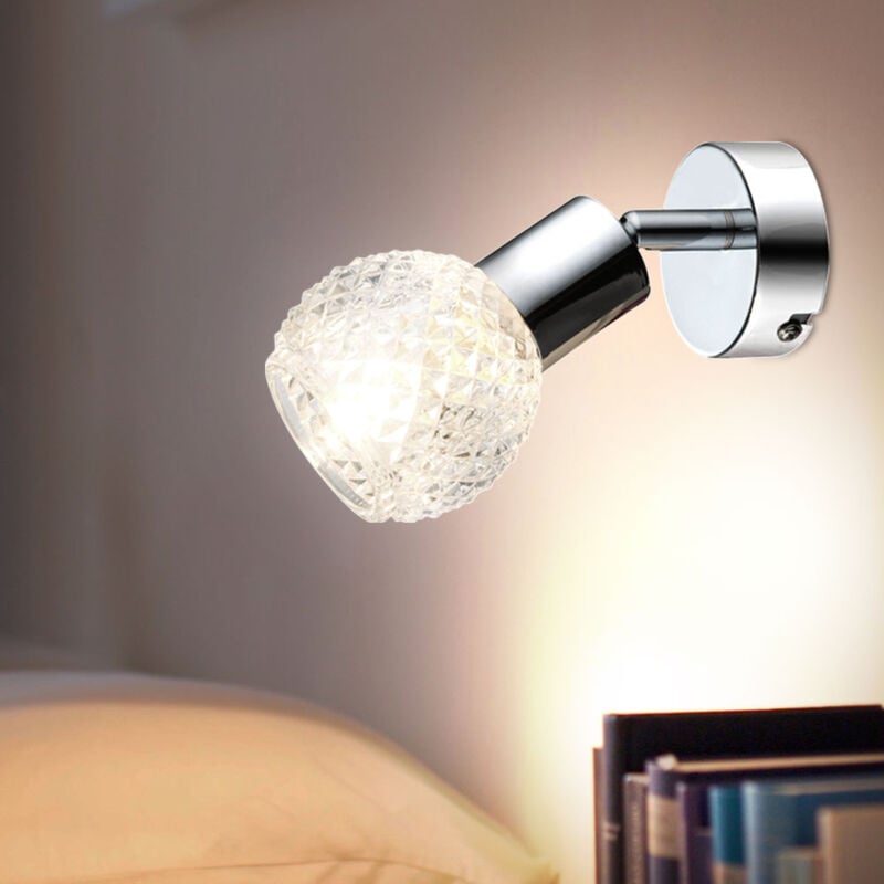 Applique murale spot lampe spot spot mural spot lampe de couloir, spot mobile, verre chromé blanc, 1x douille E14, HxLxA 15,5x8x17cm