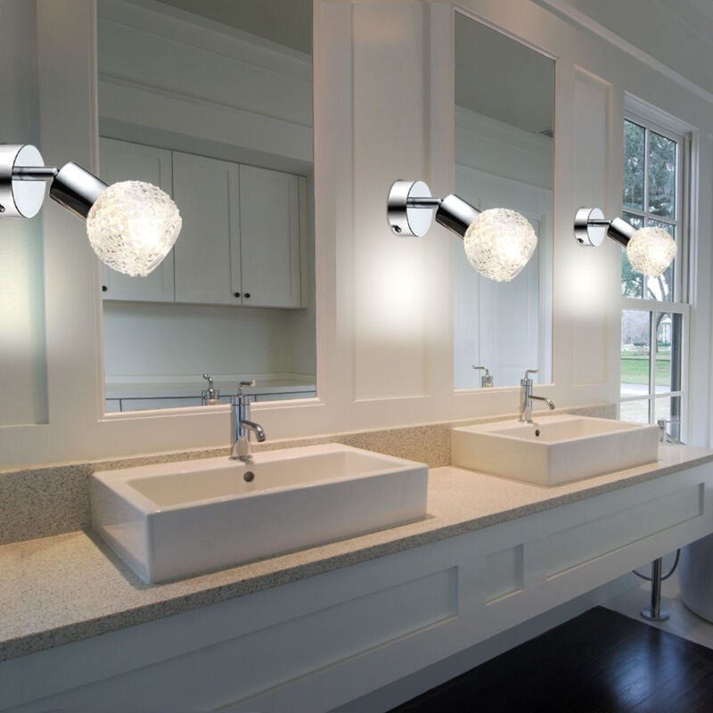 Applique murale spot lampe spot spot mural spot lampe de couloir, spot mobile, verre chromé blanc, 1x douille E14, HxLxA 15,5x8x17cm, lot de 3