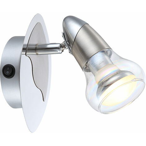 Applique murale, spot orientable, spot mural en verre, mobile, nickel chromé mat, LED 4W 250Lm blanc chaud, LxH 9x14,8 cm