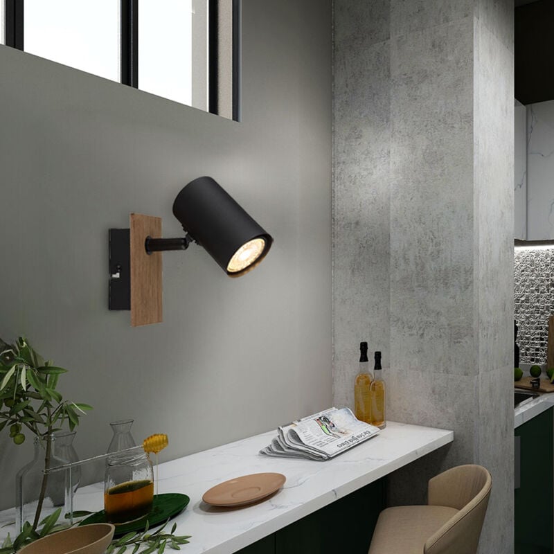 Globo - Applique murale spot spot réglable aspect bois lampe de lit noir