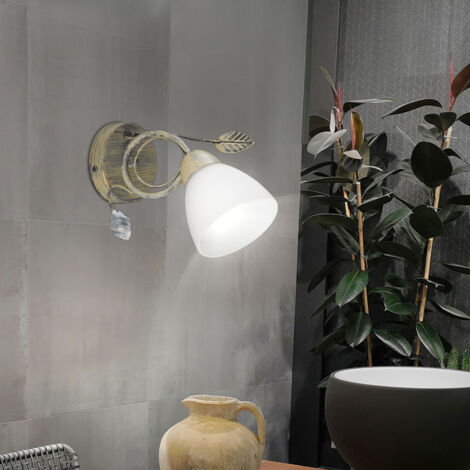 Applique murale style maison de campagne lampe gris antique feuilles spot verre blanc TRIO 200700161