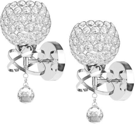 Applique Murale Style Moderne Pendante Cristal - 2 Supports E14 - (Argent)
