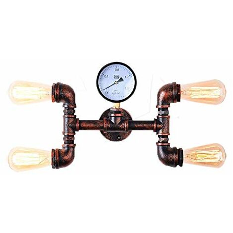 Applique Murale Tubes d'eau Vintage Industrielle en Métal à 4 Tête lampe à douille E27,Rétro-Style Creative Décoratif pour Bar, Cuisine, et Chambre à Coucher
