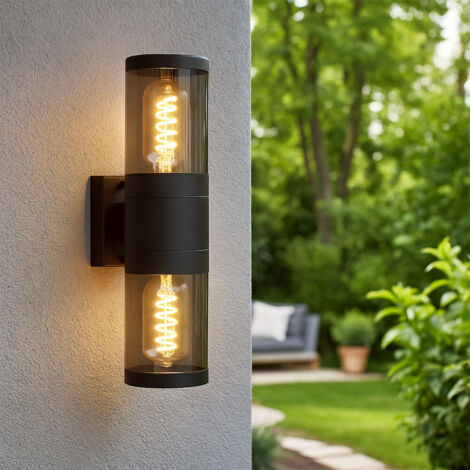 Applique murale Up and Down appliques d'extérieur en acier inoxydable lampes d'extérieur d'extérieur maison appliques murales en acier inoxydable, fumée noire, 2 flammes douilles E27, H 38 cm
