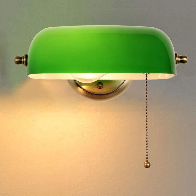 Applique en verre vert avec interrupteur à tirette, lampe de chevet enfant, applique E27, base en métal bronze, pour chambre cuisine, applique
