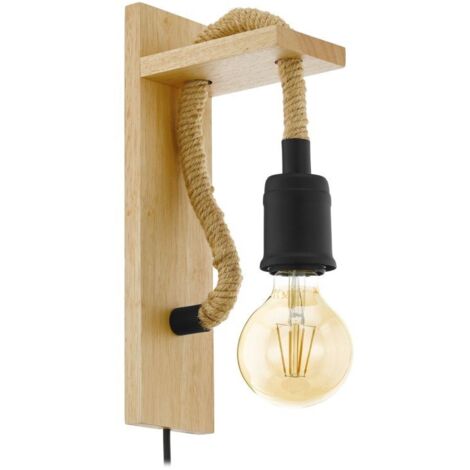 Applique murale vintage 30x13,5 cm en corde et support en bois - Eglo Rampside