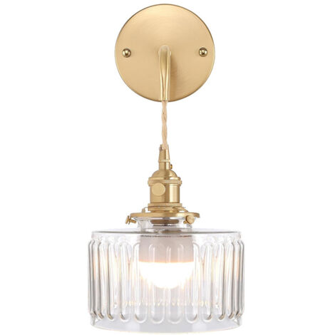Applique murale vintage avec verre strié, Lampe de chevet rétro – Douille E27, Ampoule LED 4W incluse (Blanc chaud) – Idéale pour chambre, couloir, décoration intérieure