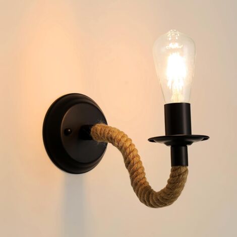 Applique Murale Vintage, E27 Lampe Murale Corde de Chanvre, Rétro Applique Murale Interieur pour Couloir Loft Chambre Café Bar (sans Ampoule)